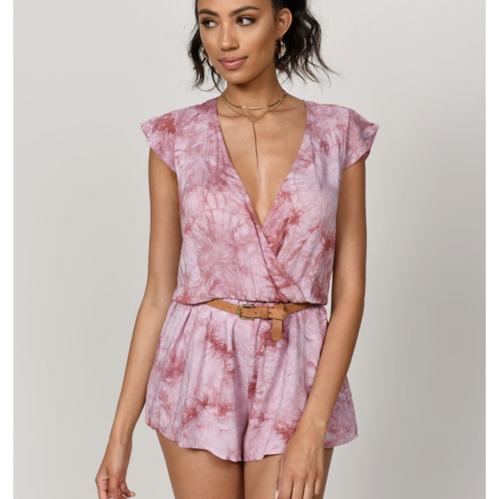 TOBI Mauve Tie Dye Open Back Deep V Romper S - Picture 3 of 8